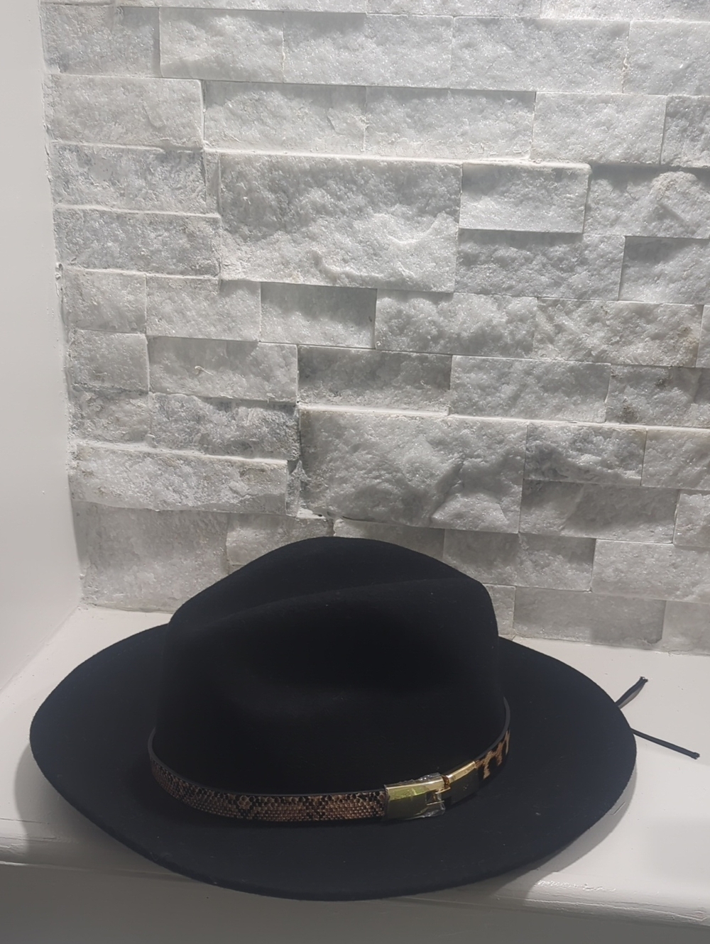 INC International Concepts Black Wide-Brim Felt Hat with Snake-Print Band